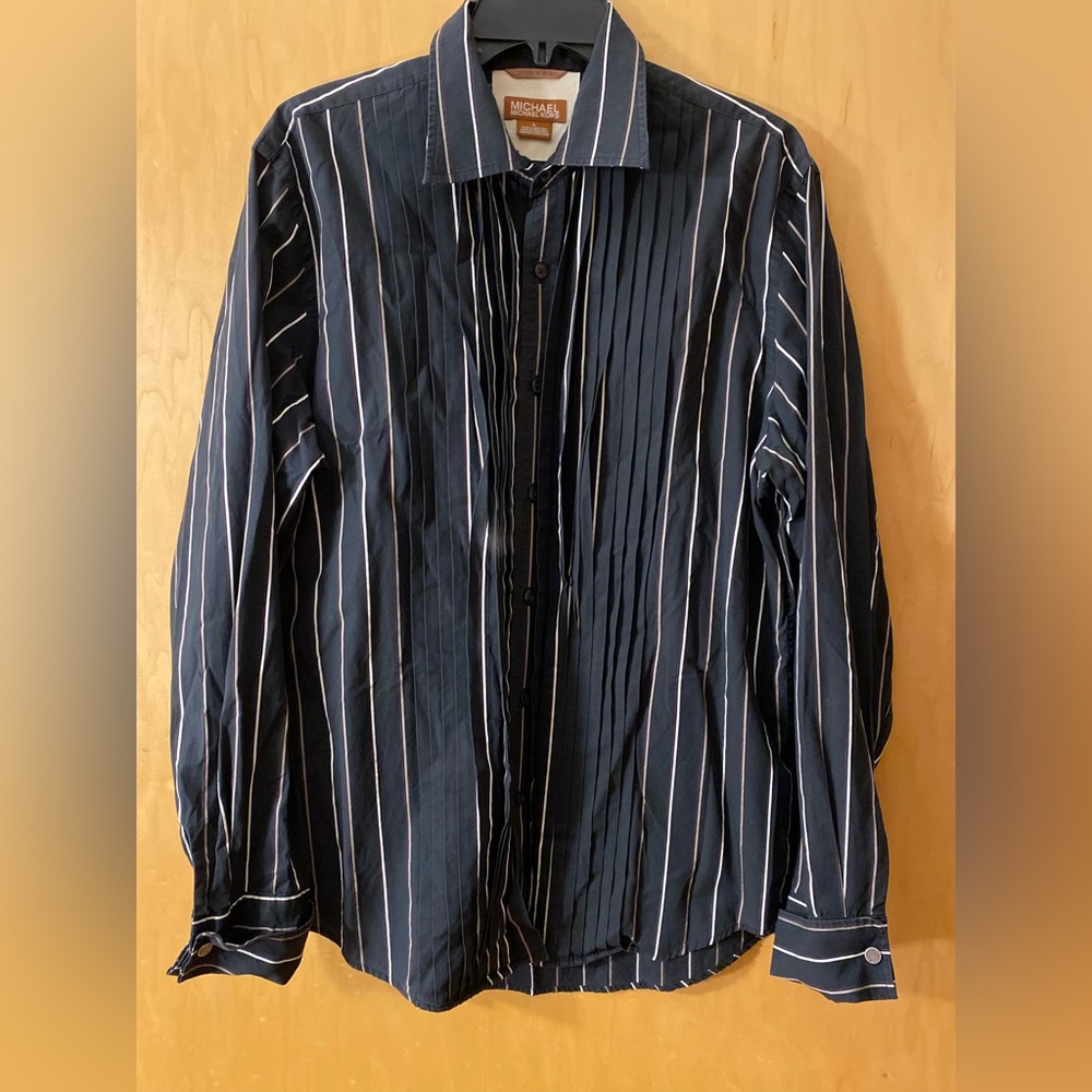 Michael Michael Kors Black Button Up With Stripes Size L